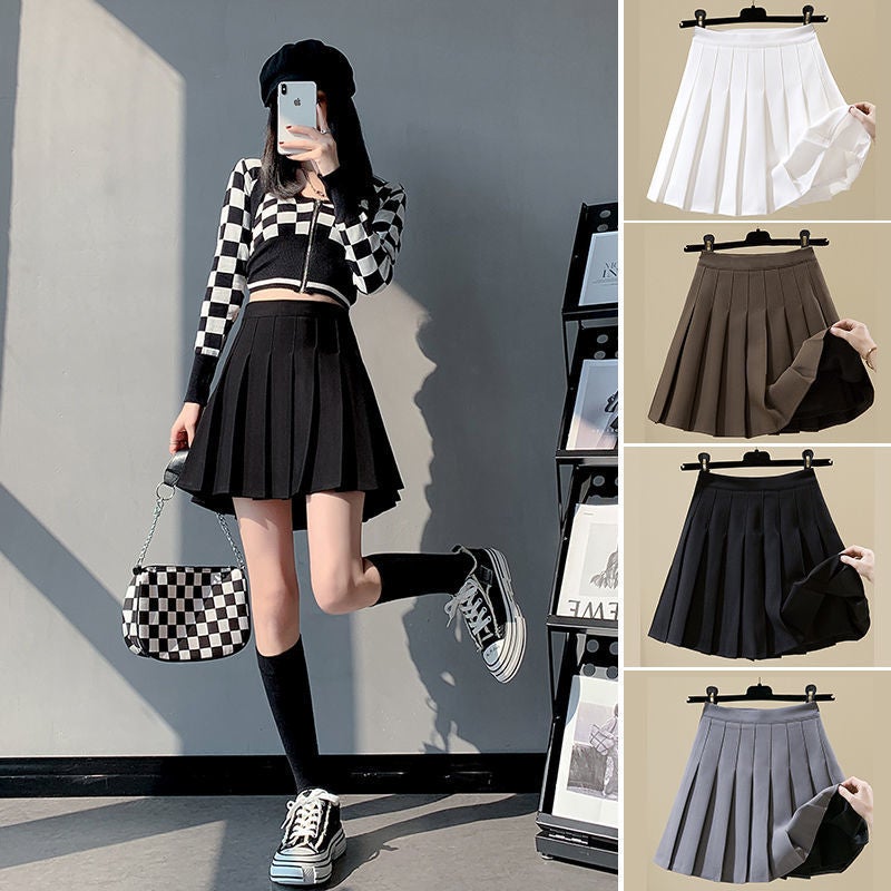 Khaki Pleated Skirt Women'S Skirt Short Skirt Slim High Waist Small A-Line Skirt Jk Skirt - Image 2